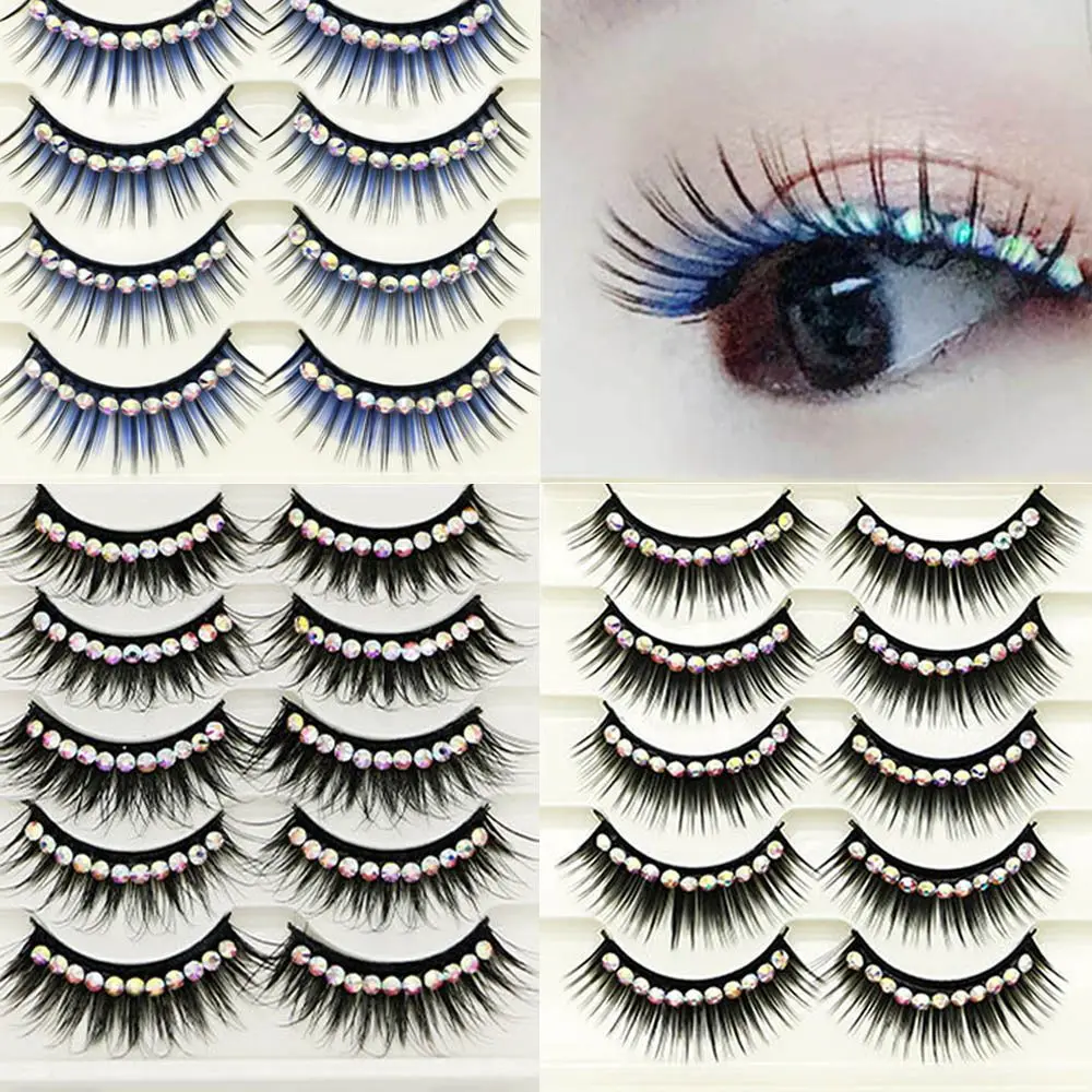 5 Pairs Colored Dense Exaggeration Extension Eyelashes Mink Shiny Rhinestones 3D Fake Eye Lashes False Eyelashes