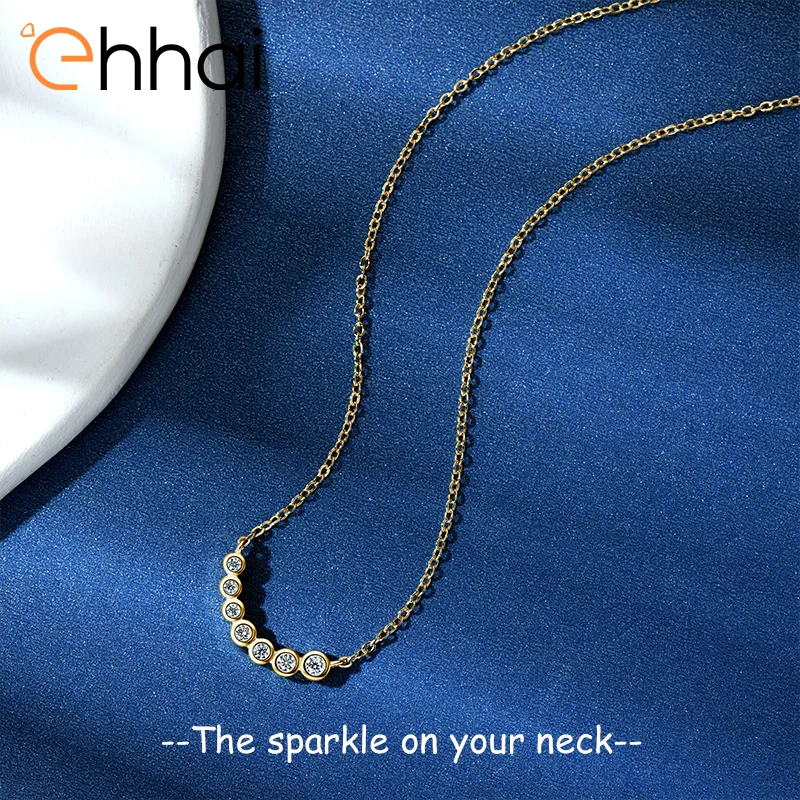 

Ehhai 2.2mm&2mm&1.8mm&1.5mm Round Cut Moissanite Pendant Necklace for Women 925 Sterling Silver Wedding Fine Neck Jewelry Choker