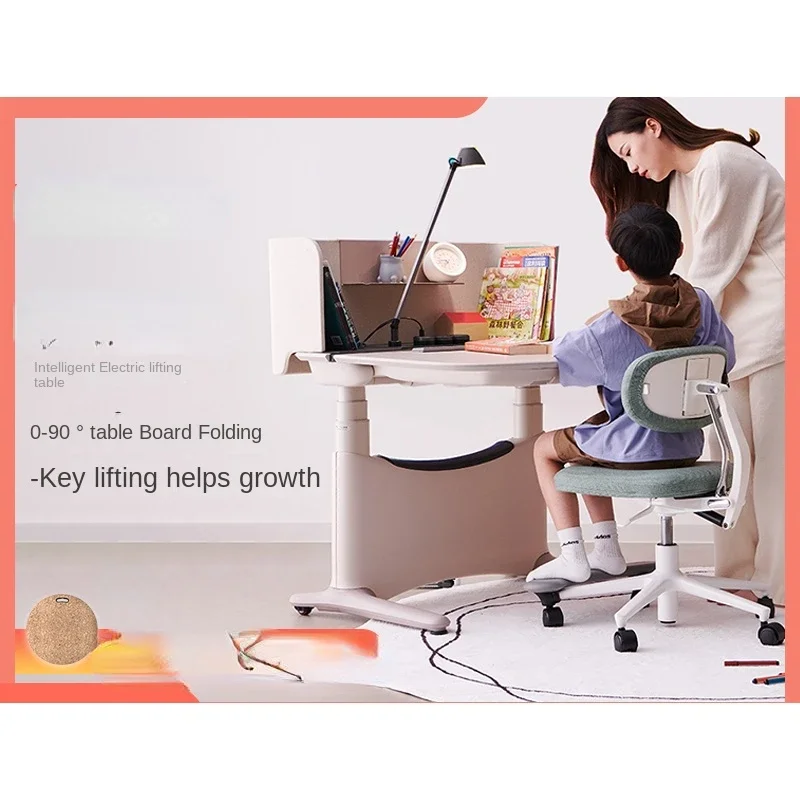 Children's Study Desk Intelligent Electric Lifting Desk Chair 0-90 Degrees Folding Correction Sitting Posture