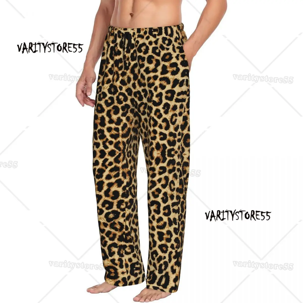 مخصص ليوبارد الفراء الجلد الملمس بنطلون بيجاما الرجال الاستوائية البرية الحيوان ملابس خاصة صالة النوم قيعان تمتد مع جيوب