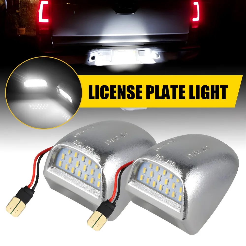 

2Pcs White LED License Number Plate Light Chrome For Cadillac Chevy GMC 1999-2014 Waterproof Rear License Plate Light 12V