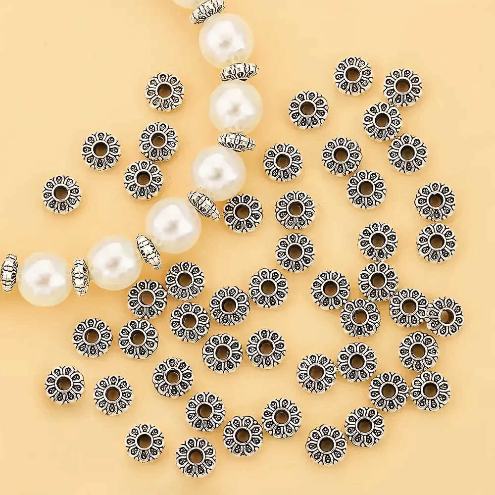 

200 штук антикварных серебряных бусин-разделителей с гравировкой, подходящих для изготовления ювелирных изделий своими руками из браслетов, ожерелий и сережек.