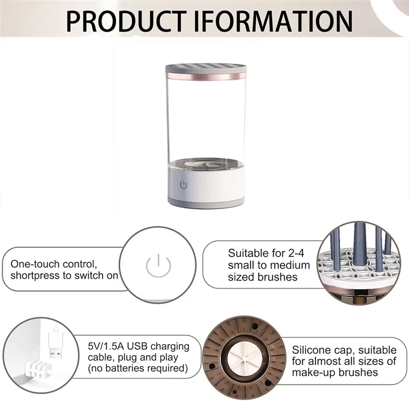 منظف فرش المكياج ABGP-Brushy، منظف فرش المكياج الدوار الأوتوماتيكي، التنظيف العميق، يعمل بمنفذ USB، مناسب لجميع فرش المكياج