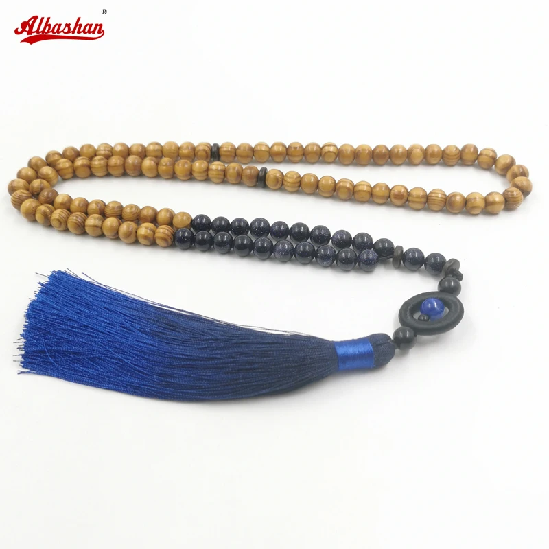 Natural beech with blue sand gold Tasbih men muslim Misbaha 99/100 Prayer Beads islamic ramadan eid gift