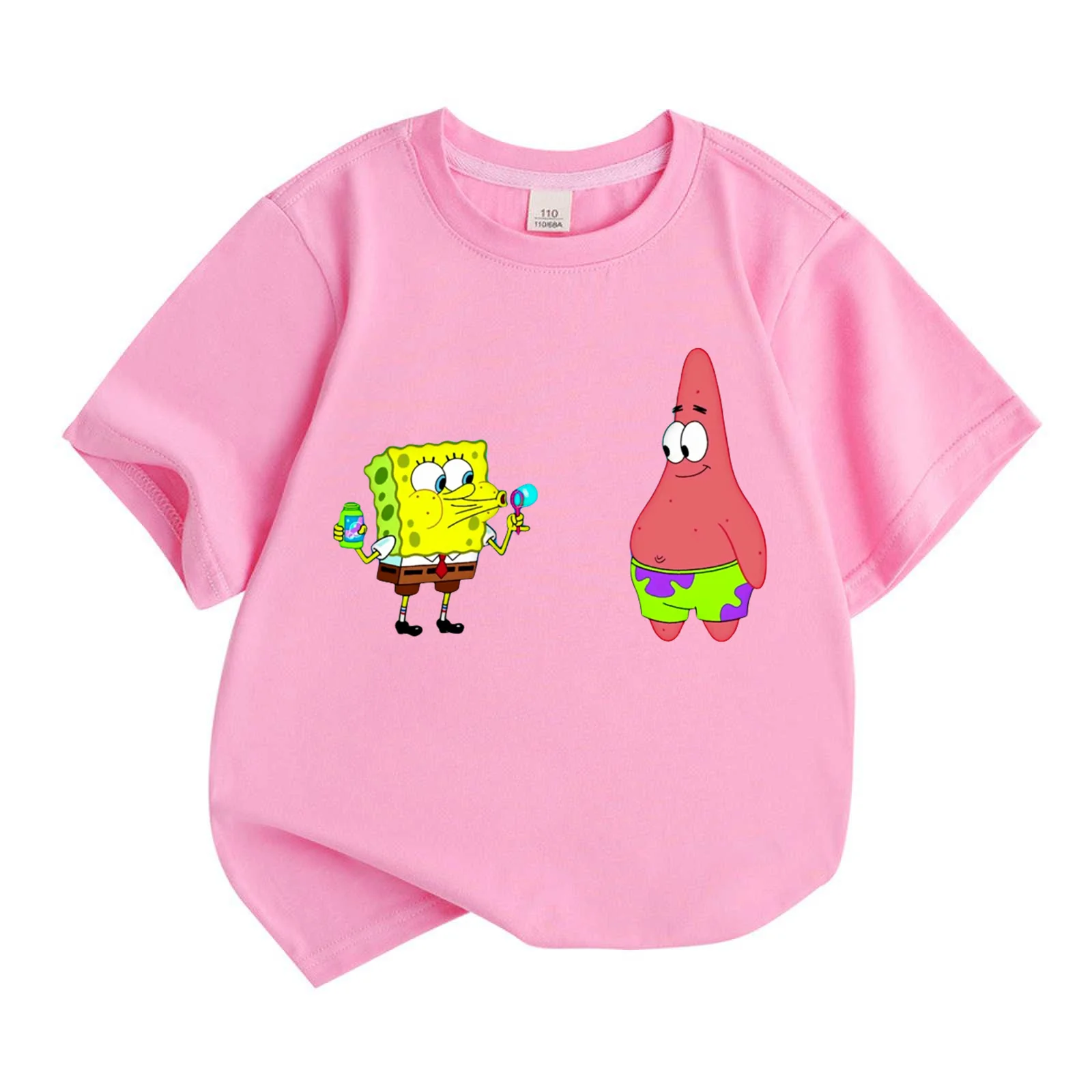 Summer Boys Girls T-shirt 100%Cotton Children Spongebob Squarepants Patrick Star Cartoon Round Neck Short-sleeved  Fashion