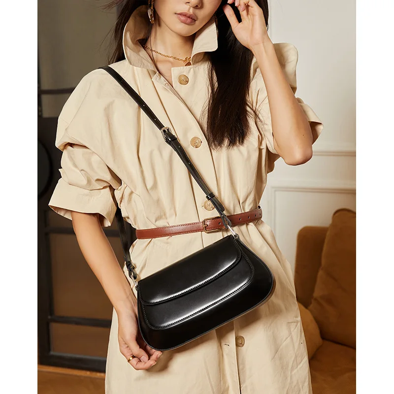 ZR DIARY Saddle Bags Women Genuine Cow Leather Underarm Bag Commuting Single Shoulder Crossbody Bag Handbags  W11033