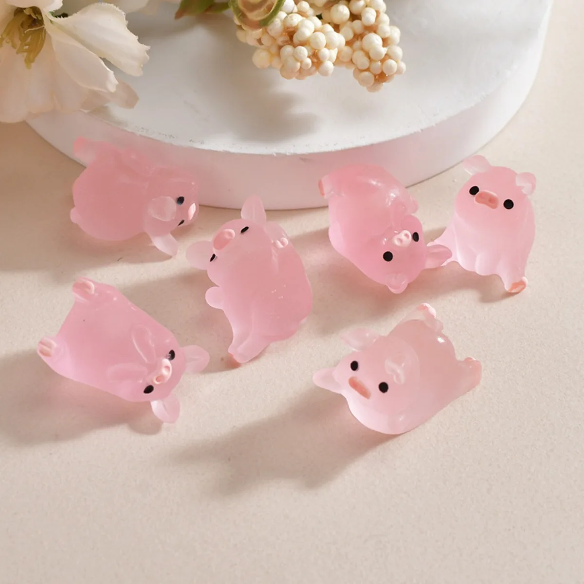 DW55 5 uds. Decoración luminosa de cerdo, artesanía creativa rosa, Mini objeto de decoración en forma de cerdo, juguete para el hogar, manualidades DIY, accesorios de cuentas
