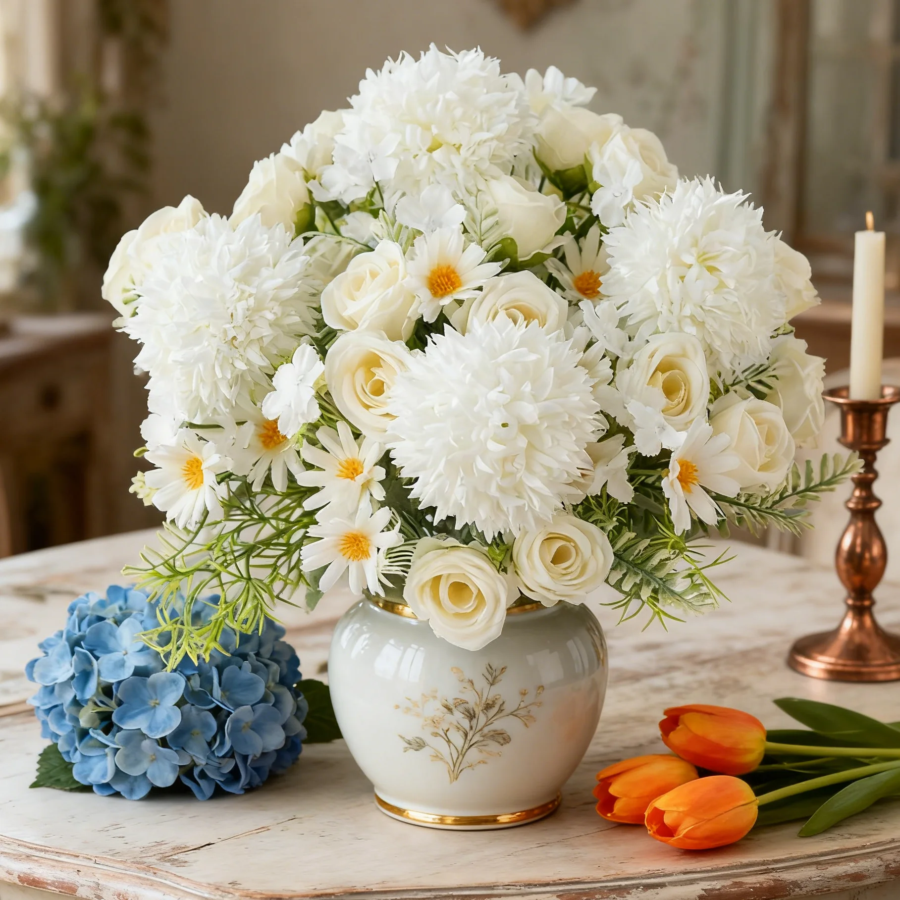 1/3PCS Künstliche Blumen Hochzeit Braut Bouquet Valentinstag Garten Festival Vasen Home Room Decor Gefälschte Seide Rosen hortensien