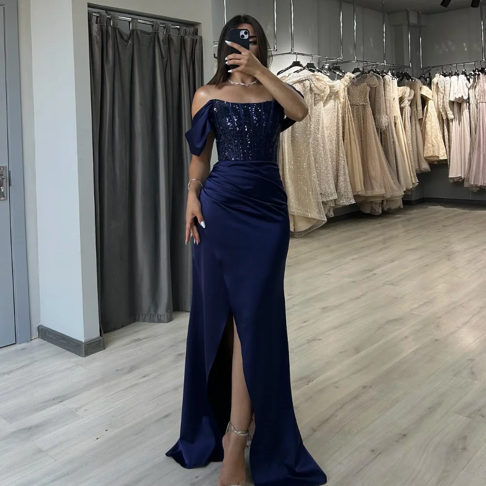 

Customized Fashion Sexy Beading Sequined Draped Mermaid Off-the-shoulder Long Dresses Bespoke Occasion Dresses High Quality Sexy