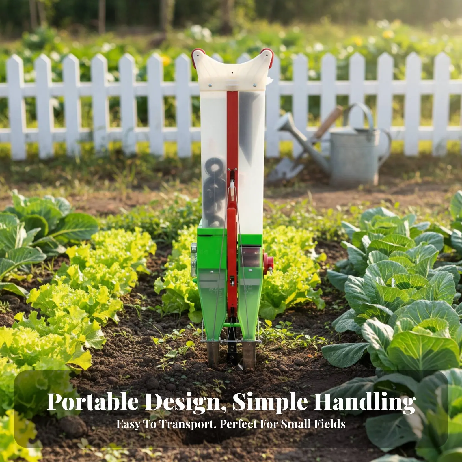 

Hand Press Fertilizer Dispenser, Small Grain Dispenser, Dual Outlet, Adjustable Height, Portable, Multi-Crop Sowing Tool