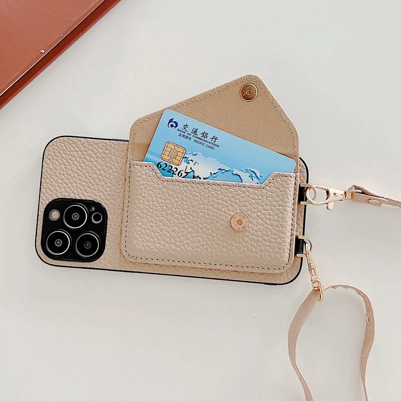 Luxuriöse Crossbody-Geldbörsen-Handyhülle aus Leder für iPhone 18 18Pro Max 17pro 16 17 Pro 15 14 13 mit Umhängeband, Kartenfach und Rückseitenabdeckung – Detail 5