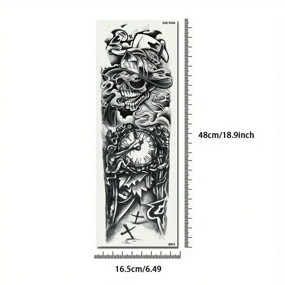 1 Sheet Temporary Tattoo, Grim Reaper And Clock Pattern, Long Lasting For 2 ~ 7 Days Waterproof Tattoo Stickers, Not Toxic, Leg Arm Back Body Art For Women And Men view 5
