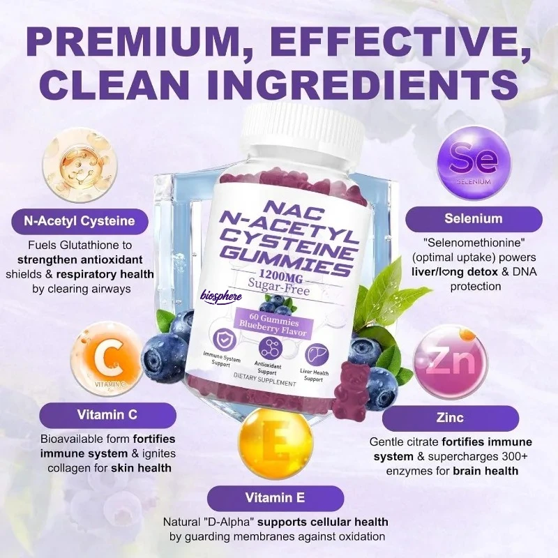 

NAC N-ацетицин мощностью 1200 мг, содержащий селен, цинк, витамин С&E — поддерживает печень, антиоксидант и иммунитетное здоровье, 60 капсул