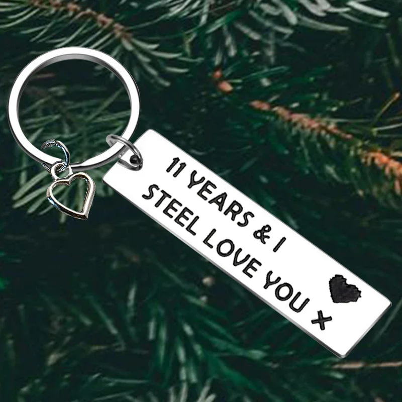 Cute 11 Year Anniversary Keychain 11th Wedding Gift Key Chain Pendant Couple Husband Wife Gifts