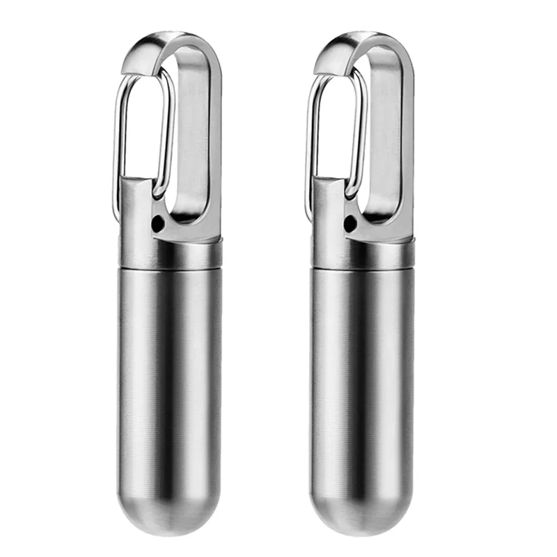 CEA 2X Small Pocket Pill Box Keychain,Portable Pill Case Stainless Steel Travel Pill Container Keychain Pill Holder