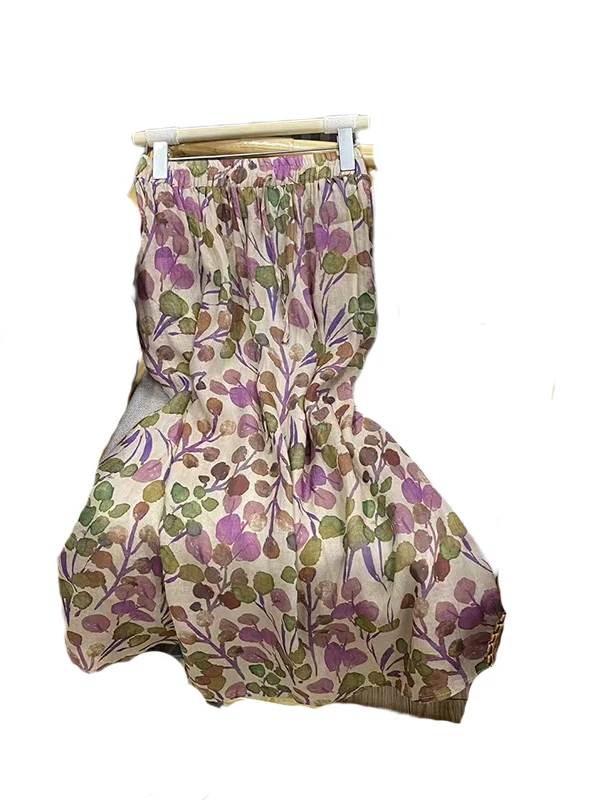 Falda Midi de lino con estampado Floral Retro para mujer, falda tipo paraguas de corte en A, holgada, de verano, Dra Genteel Personali