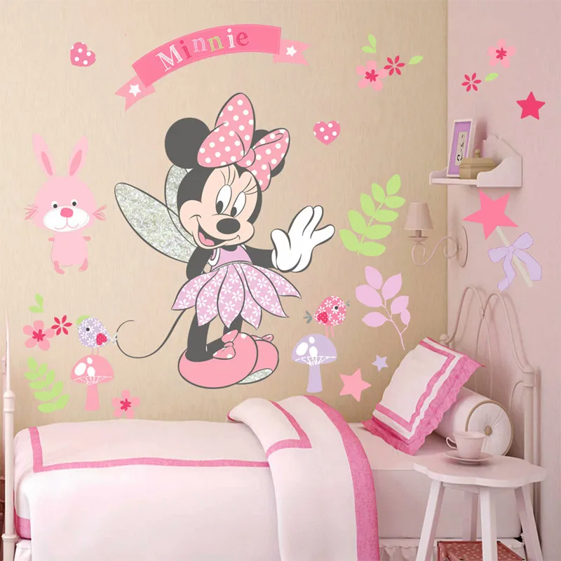 Disney Anime Mickey Mouse Wall Stickers Kawaii Minnie Mouse Waterproof Removable Measuring Height  Wall Stickers Children Gifts