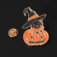 Creative Halloween Cute Black Cat with Pumpkin Brooch Funny Punk Animal Enamel Pin Badges Accessories Gifts