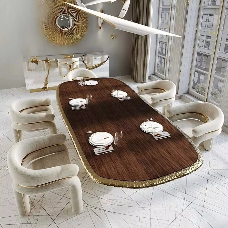 Italian-style Light Luxury Designer Marble Dining Table Oval High-end Brass Luxury Dining Table Forvillaslivingroomsandhome Use