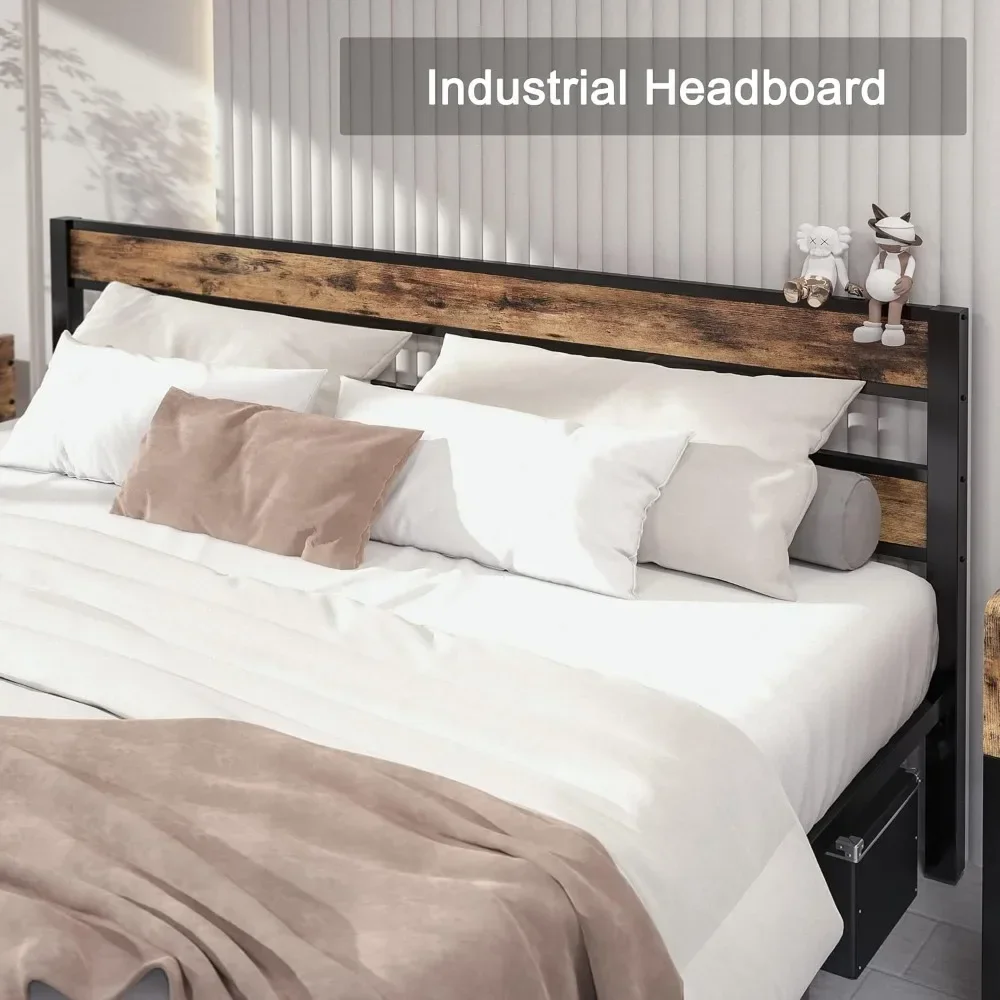 

Easy Assembly, Noise-Free, No Box Spring Needed, Bed Frame wtih Headboard, Heavy Strong Metal Support Frames