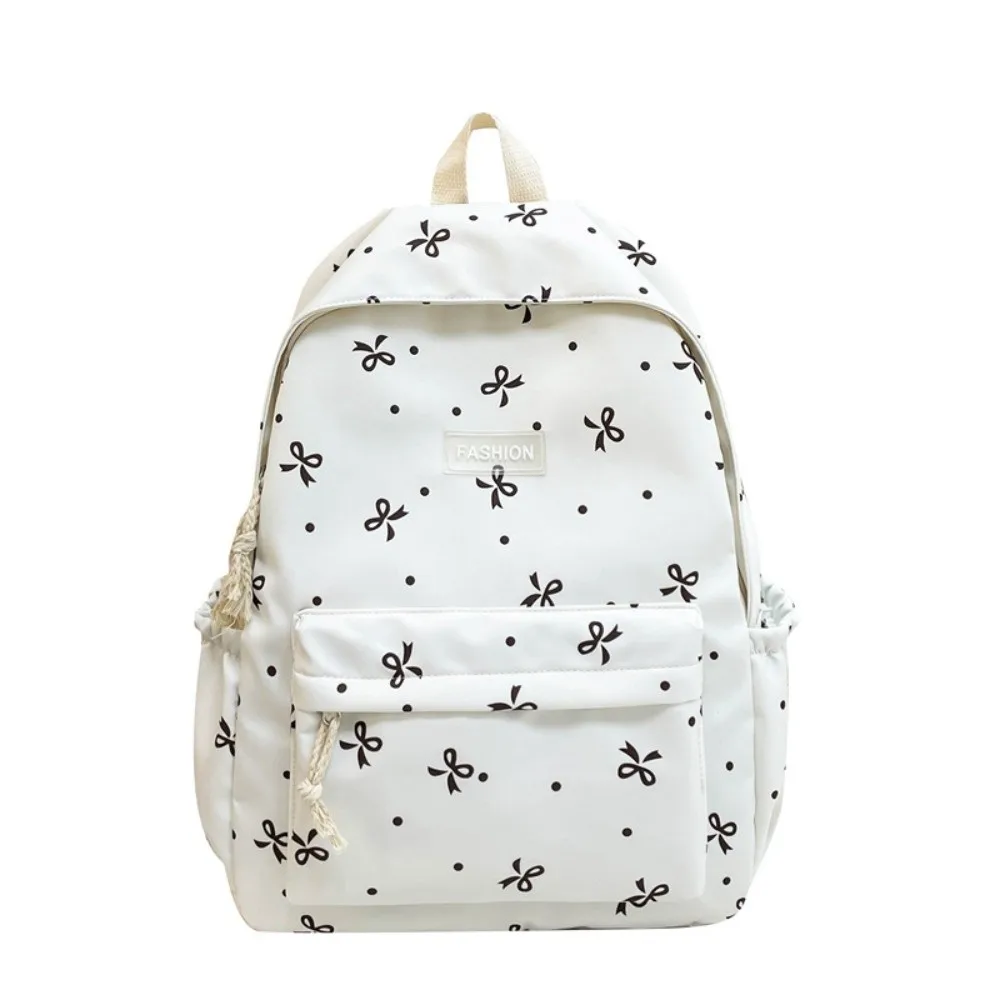 

Nylon Material Bow Print Backpack Quilted Design Multi-Pocket Large Capacity School Bag Reinforce Structure Adjustable Straps