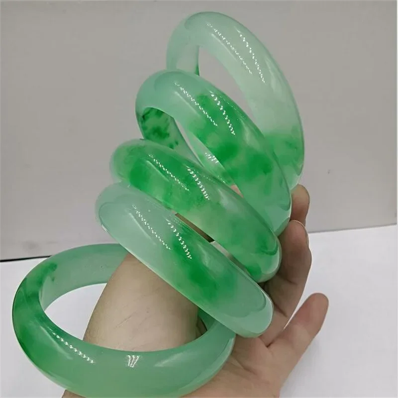 Ice Drifting Green Flower Bracelet Jade Bangle Jade Green Transparent Advanced Jewelry Eliminates Misfortune Safeguards Peace