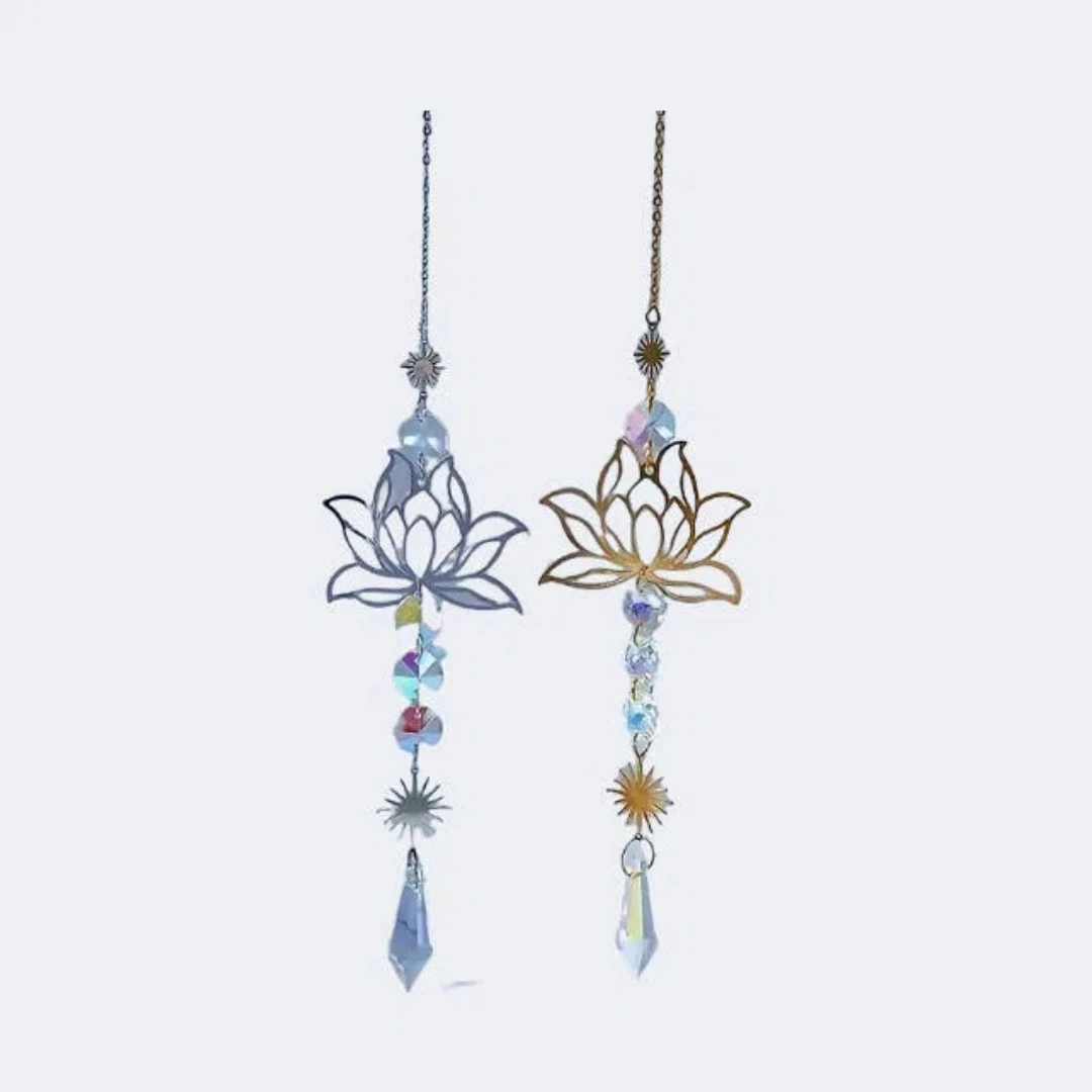 1Pc MetalLotusandArtificial Crystal Suncatcher Charm Handmade Applicable Home Wind Chime Pendant Outdoor Garden Plant Decoration image 6