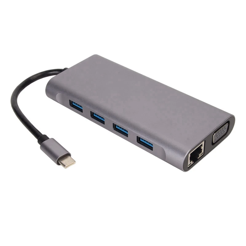 Адаптер USB C-концентратора с 4K HD, VGA, USB 3.0, 100 Мбит/с RJ45 Ethernet, PD 87 Вт для Mac Mini, Mac Pro, Pro