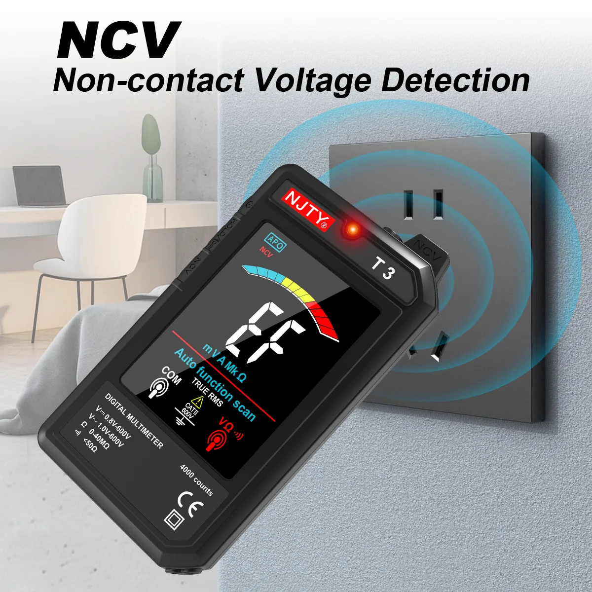 NJTY T3 MINI Smart Digital Multimeter Farbbildschirm USB wiederaufladbar 4000 Zählungen automatische Bereichswahl Spannungswiderstand NCV Live Wire – Detail 5