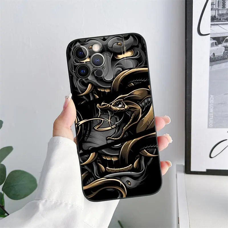 Etui na telefon iPhone 11 15 16 Pro Max Samurai Hannya Mask Ghost Tattoo Coque For Apple 13 Pro 14 Plus 12 Mini XS 7 8 Soft Cover