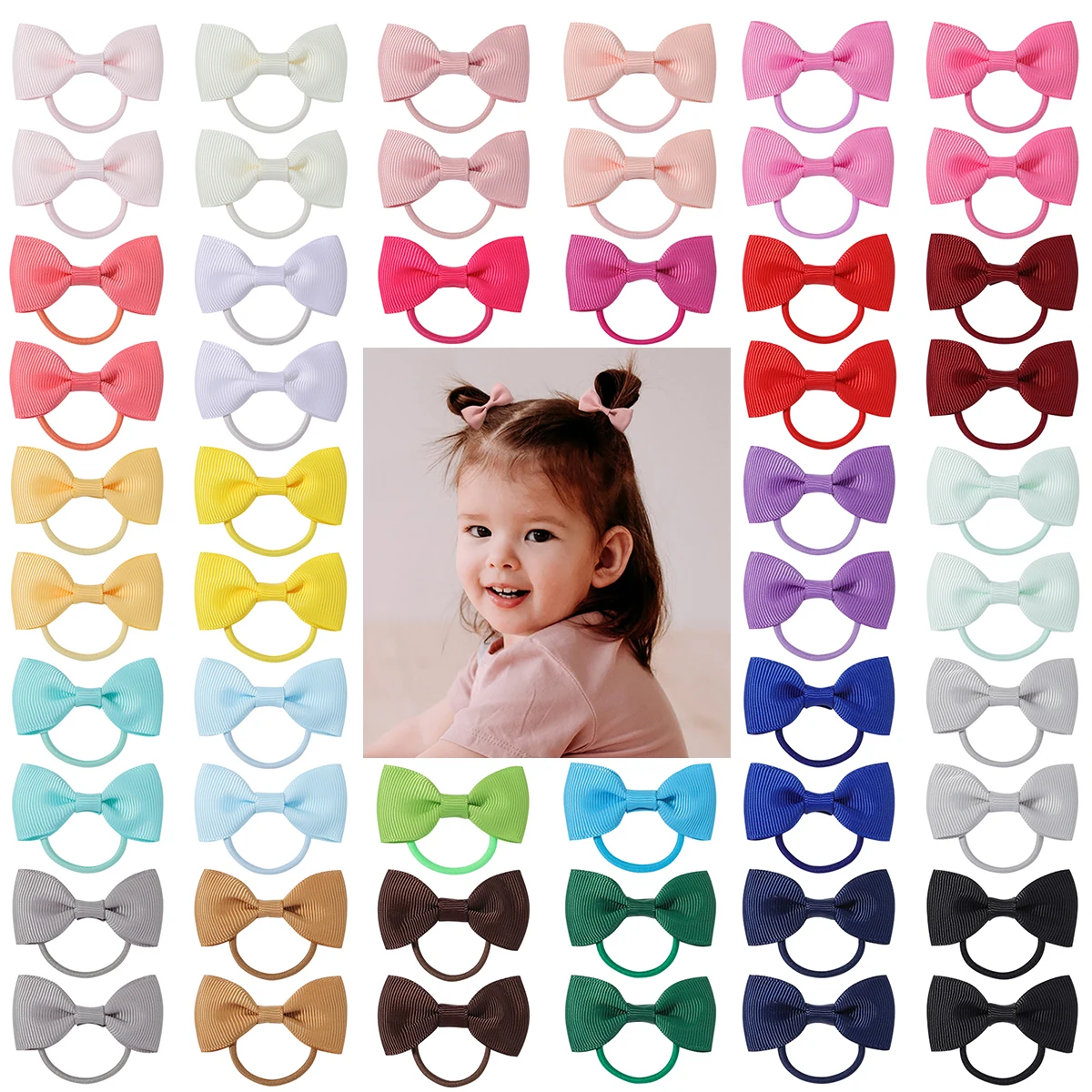 

30/40/60PCS Sweet Bowknot Elastic Hair Rubber Band for Baby Girls 2'' Grosgrain Ribbon DIY Hair Bows Ties Headwear Kid Hairband
