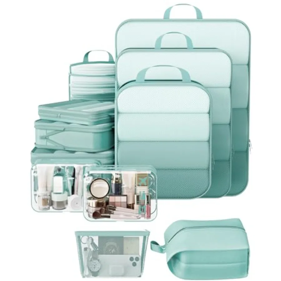 

Compression Packing Cubes for Travel Essentials, Compressible Expandable Large Luggage Suitcase Organizer Bags for Clothing, Du