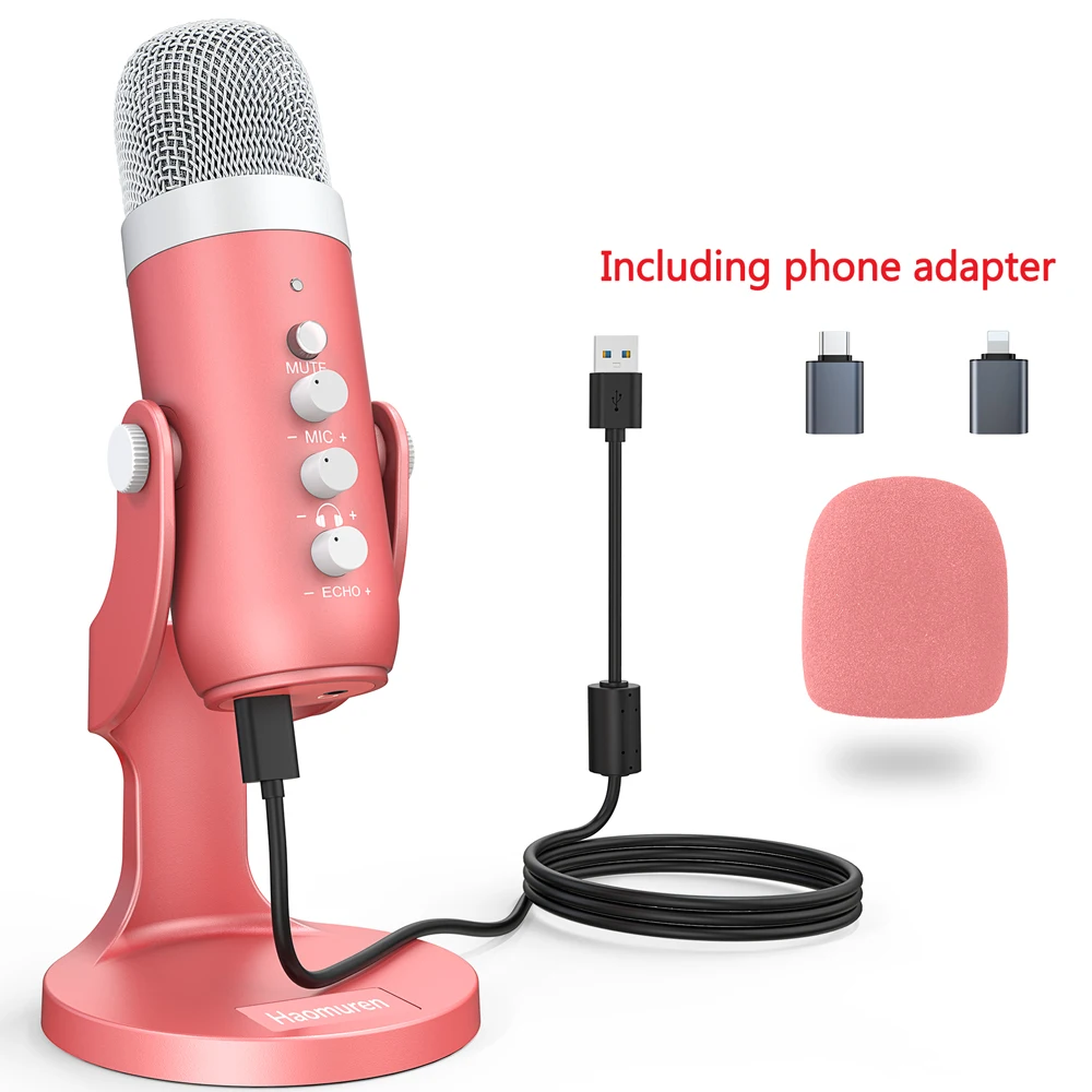 Haomuren k66 profissional usb microfone condensador qualidade de estúdio para pc telefone portátil jogos streaming podcasting youtube rec