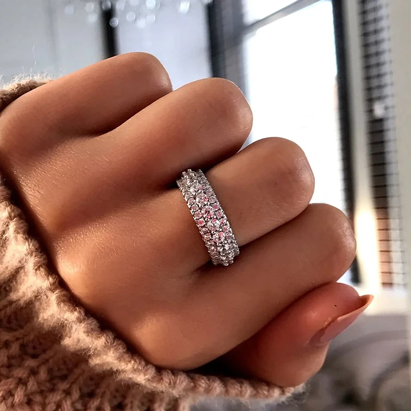 Huitan Luxus Versprechen Ringe für Hochzeit voll bling vereist Zirkonia Verlobung bänder Accessoires Damen trend igen Schmuck