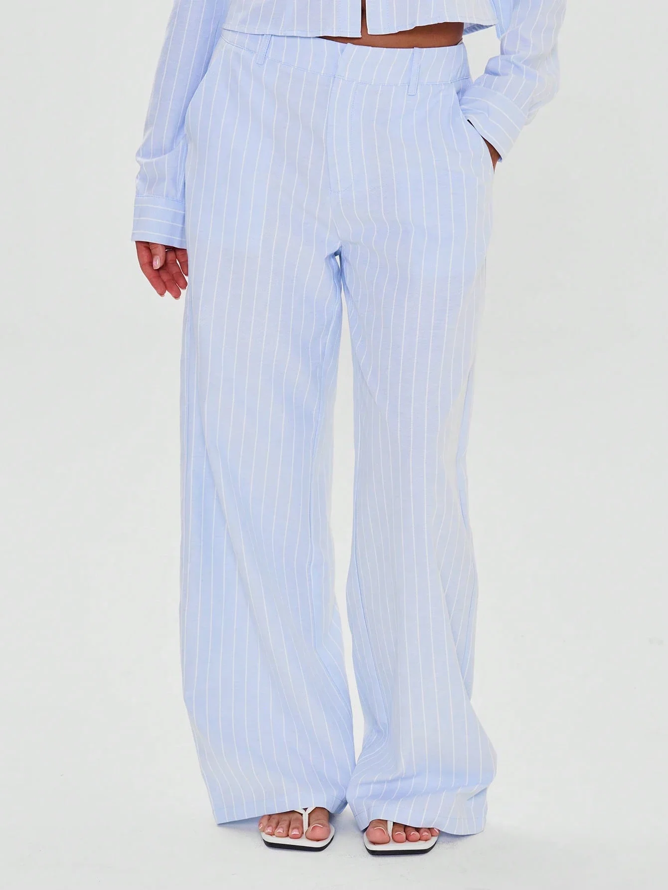 

Женские брюки прямого кроя с полосками, средней посадки, для офиса и повседневной носки