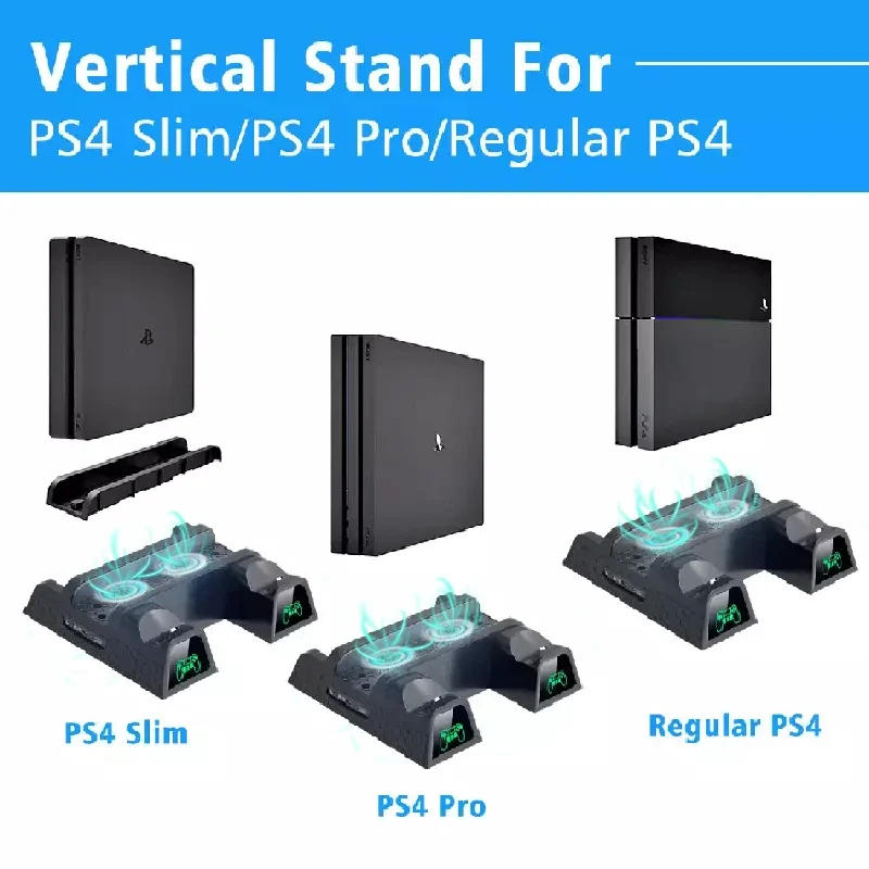 For PS4/PS4 Slim/PS4 Pro Vertical Stand Cooling Fan Dual Controller Charger Console Charging Dock Station For Playstation 4