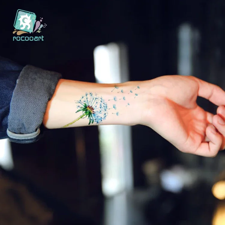 Rocooart Flower Temporary Tattoo Sticker Colorful Dandelion Tatuagem Hand Fake Tattoo For Girls Tatouage Women Flash Taty