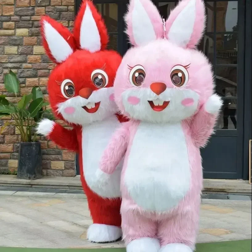 2024 Fluffy Inflatable Hare Bunny Rabbit Mascot Suit Adult Walking Inflatable Performance Costume Advertising ceremony shows