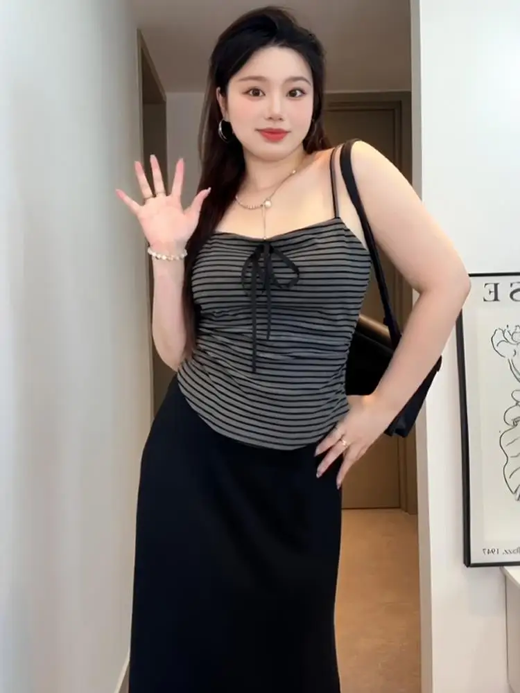 

Повседневный жилет в полоску больших размеров, женский новый осенний жилет 2025 года, утягивающая внутренняя одежда, красивый комплект Ba Top Faion