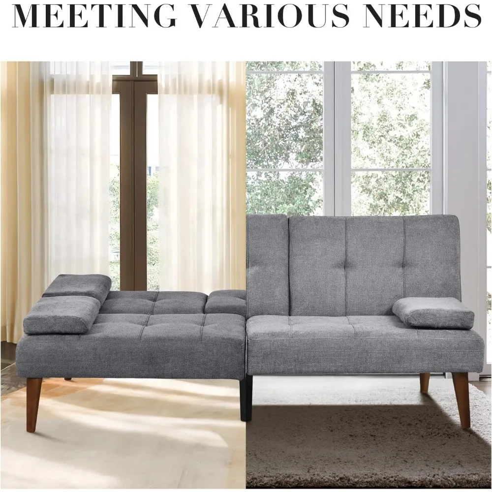 أريكة كولامي فوتون، أريكة صغيرة من القماش، صالة صغيرة قابلة للتحويل مع حاملين أكواب، مسند ذراع ناعم قابل للإزالة، ظهر قابل للتعديل