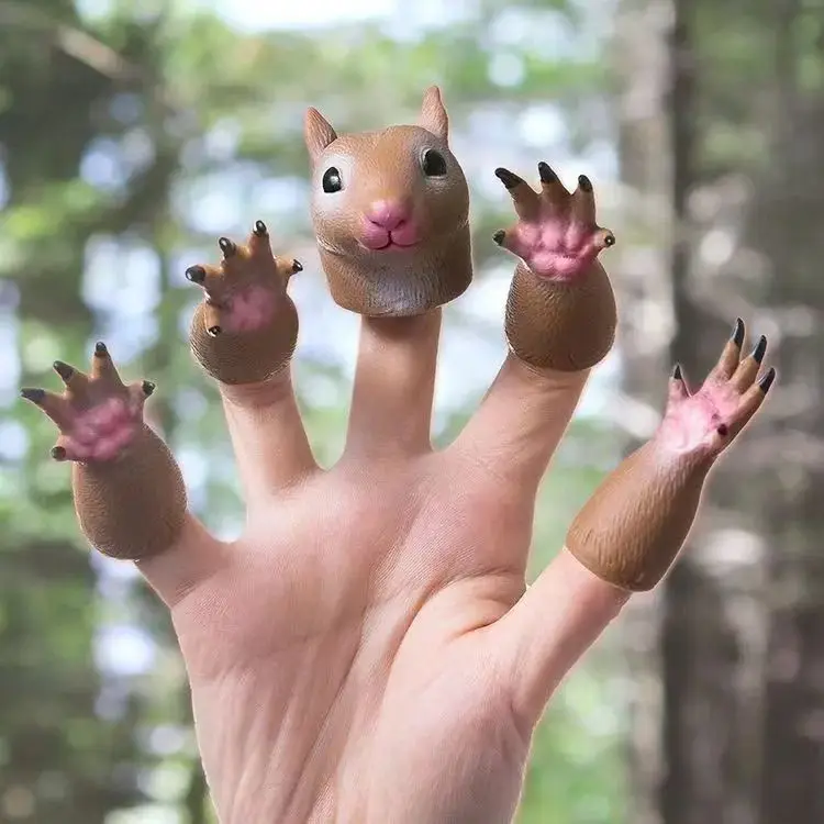 Cute Squirrel Finger Puppet, Funny Creative Hand Toy for Kids Adults, Interactive Prank Stress Relief Gift for Office Typing view 4