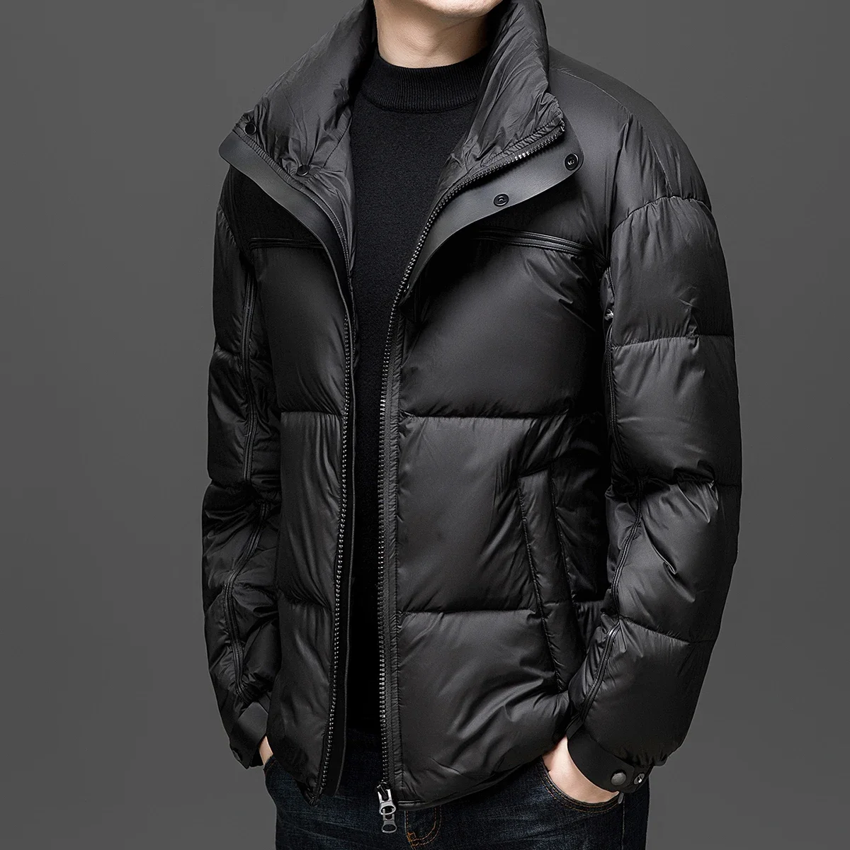 Casual Solid Color Stand Collar White Duck Down Jackets 2026 Winter Men's Windproof Puffer Coats Outwear Padded Parkas Clothing