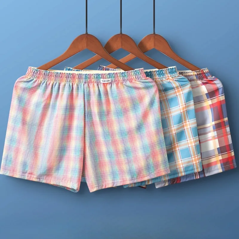 Celana Panjang Pria Motif Kotak-kotak, Celana Santai Longgar untuk Tidur, Celana Boxer Fashion untuk Berenang, Celana Pendek Rumah Lembut untuk Pria, Pakaian Dalam, Pakaian Pantai, Celana Dalam Datar