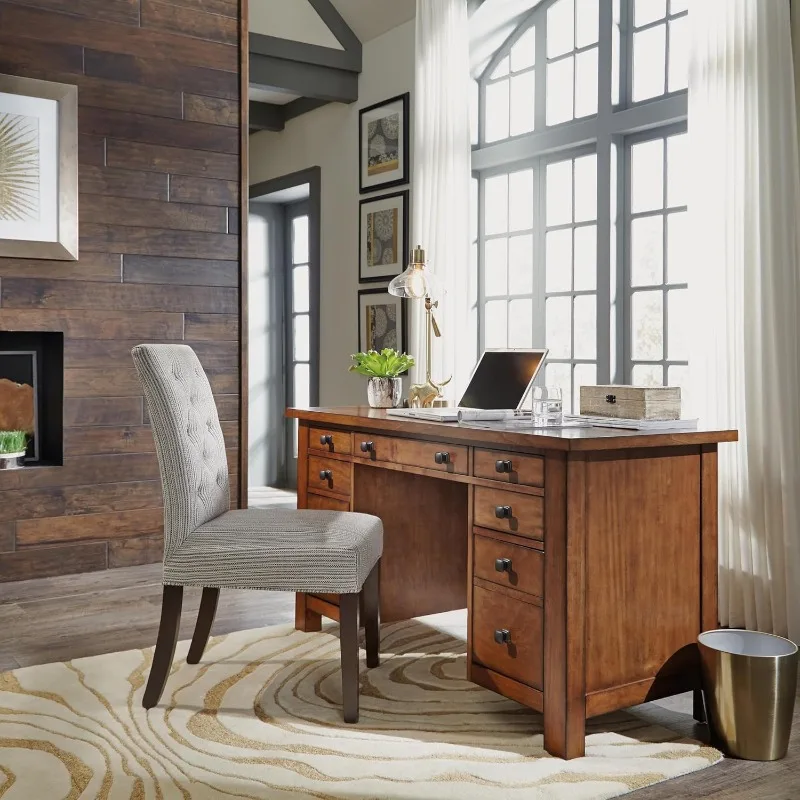 Maple Executive Pedestal Desk with Four Accessory Drawers on Either Side and Also Has A Large Drawer in The Middle for Storage