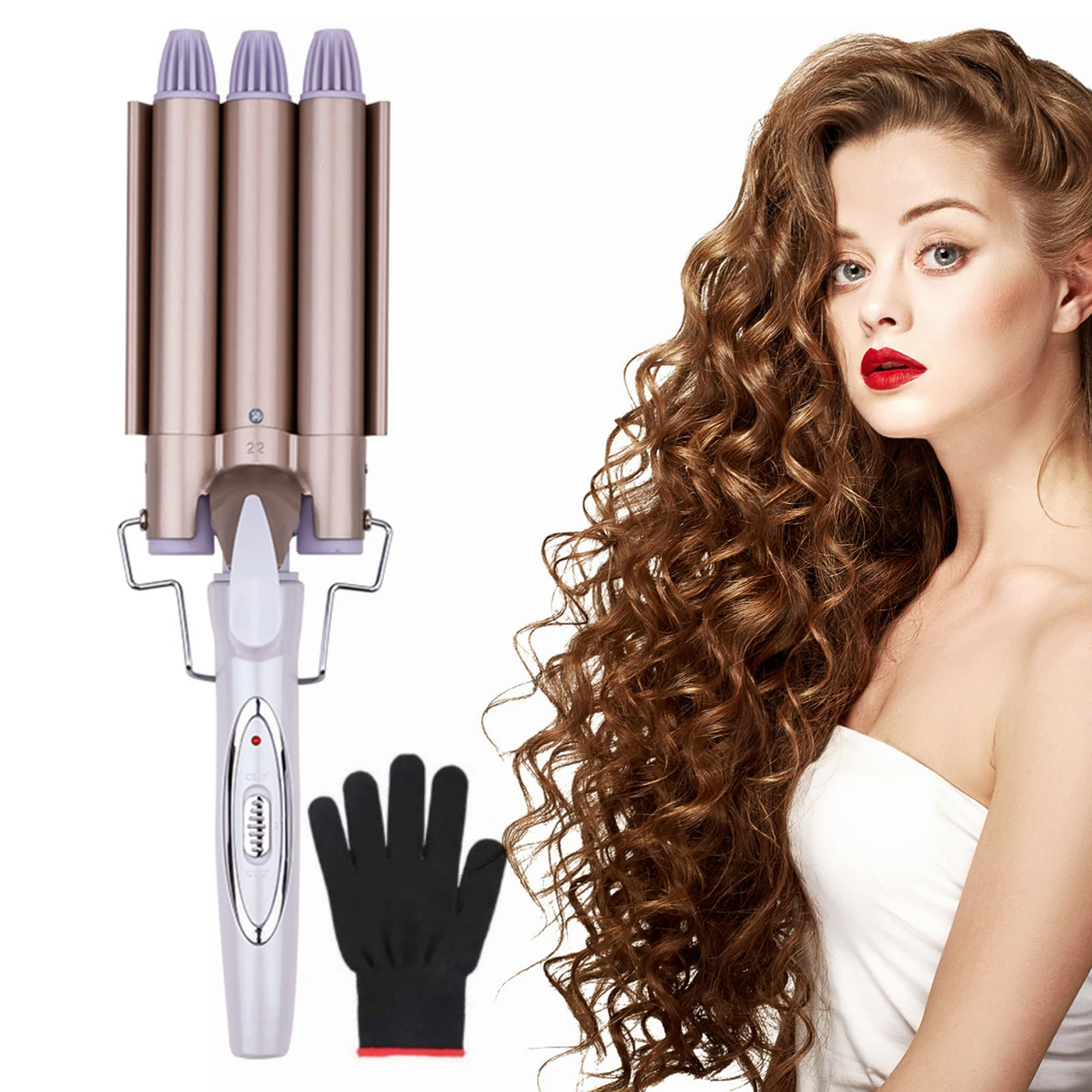 

3-Barrel 22mm Egg Roll Hair Curler Professional Hair Curling Iron Hair Waver Crimper Temperature Adjustable Hair Styling Tool