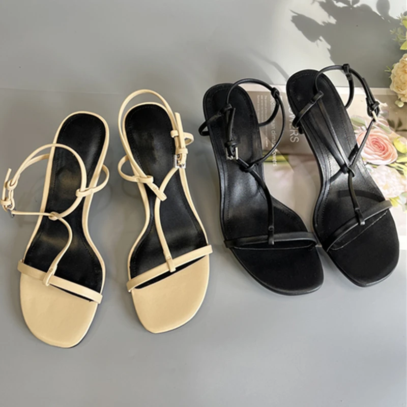 Dave&di Minimalist Women's French Leather High-heeled Sandals Party Elegant Slim High-heeled Sheepskin Women's Shoes For Woman