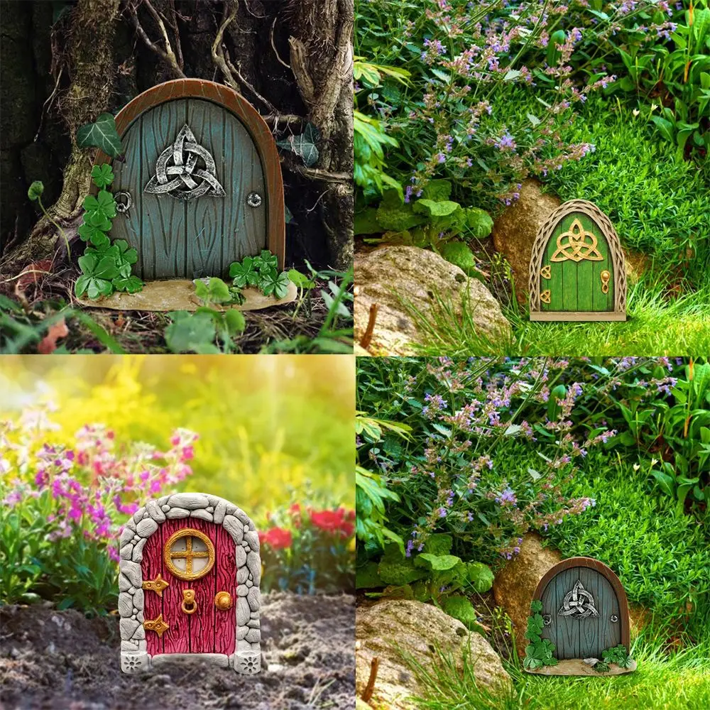 Miniature Fairy Gnome Home Door with Windows For Trees Yard Art Garden Sculpture Decor Handmade Home Yard Patio Decoration