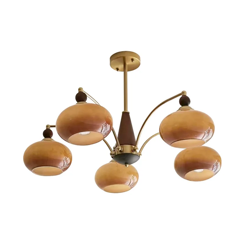 

Medieval persimmon living room chandelier cream windshield study light solid wood retro French all copper bedroom light