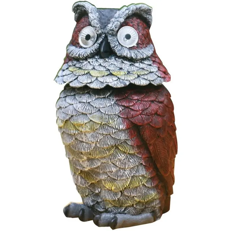 AWAH Garden Outdoor Solar Owl Statue Figurine Light Decor Glowing Spring Mounted Wobbly Head Resin Sculpture Decoration