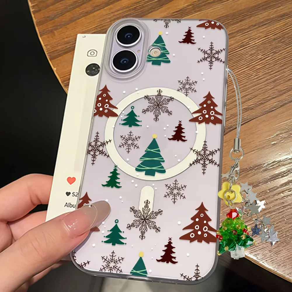 Copo de nieve árbol de pino Navidad para Magsafe funda de teléfono con carga inalámbrica para iPhone 11 12 13 14 15 16 17 Air Pro Max Plus Y2K